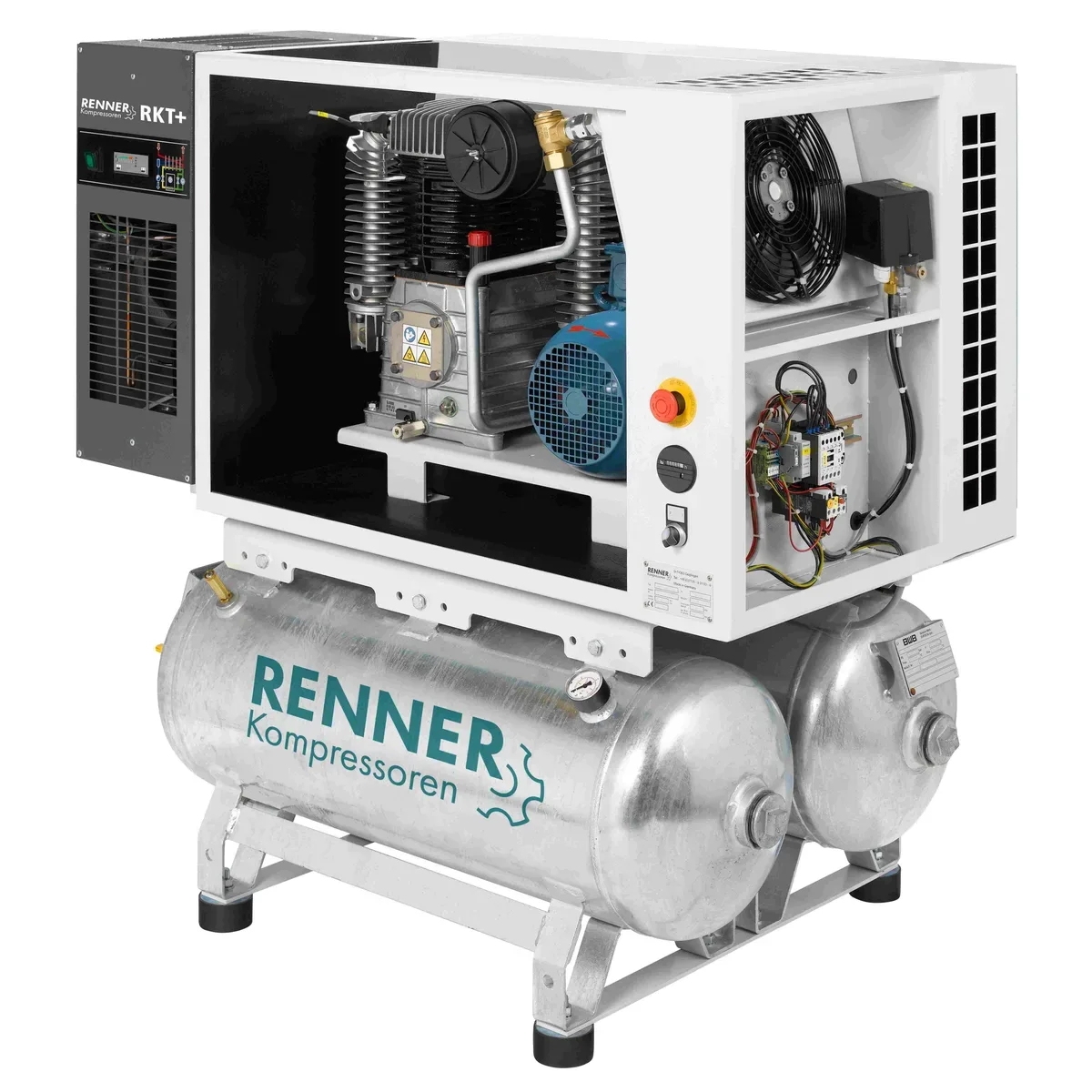 Stationärer Kompressor RIKO 960/2×90 S-KT (ZÜS-frei) mit Schalldämmung und Kältetrockner